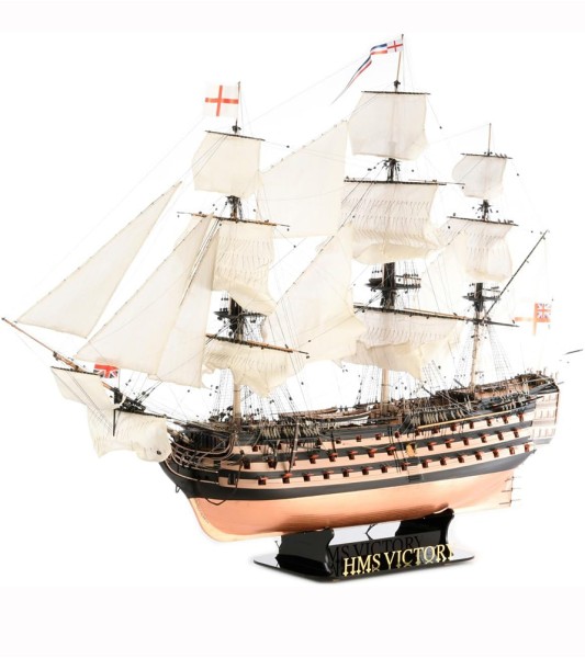 Peana de Exposición en Metacrilato Negro y Dorado para Maqueta HMS Victory