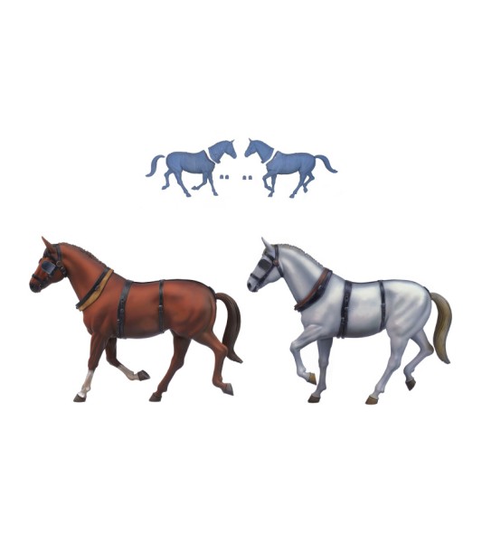 Set van 2 paarden van hars voor StageCoach - schaal 1:12