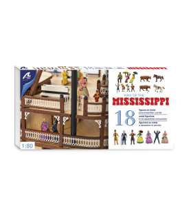 Sæt med 18 metalfigurer: Hjuldamperen King of the Mississippi