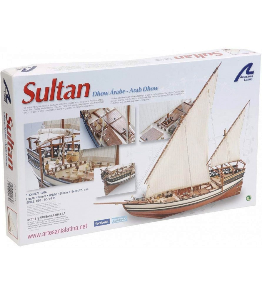 Dhow árabe Sultan 1:60. Modelo de navio em madeira 6