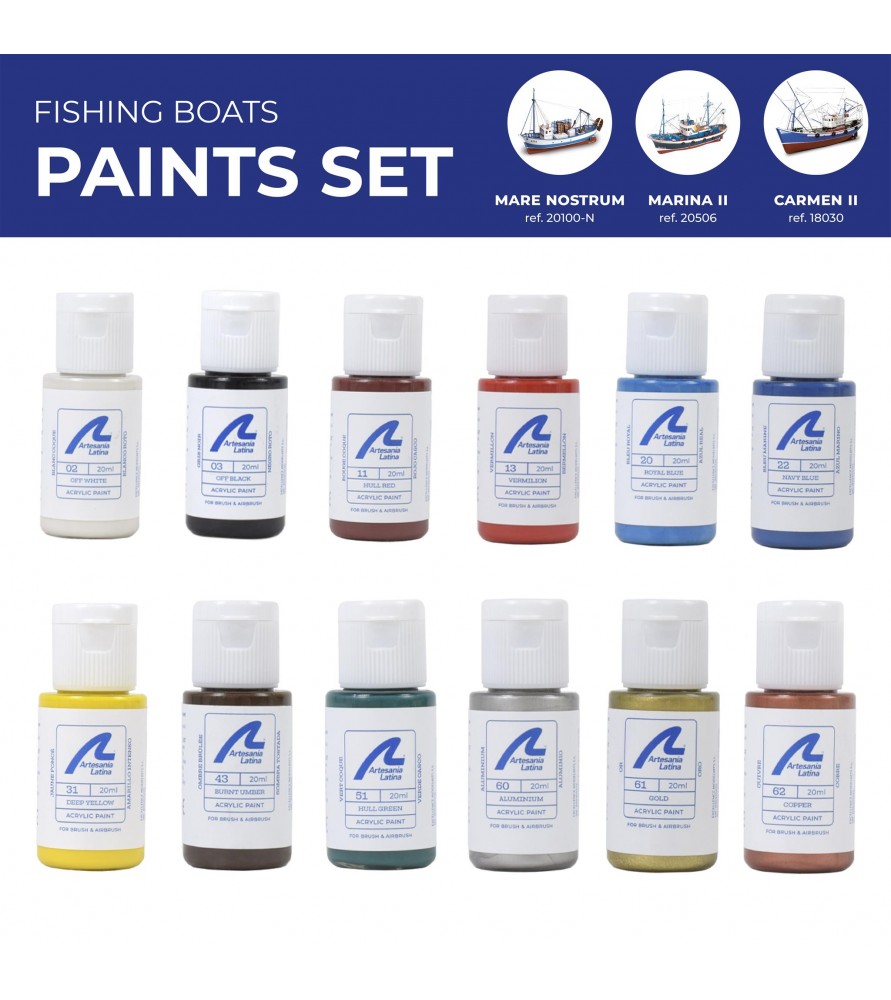 Ensemble de Peintures Acryliques pour Maquettes de Bateaux de Pêche