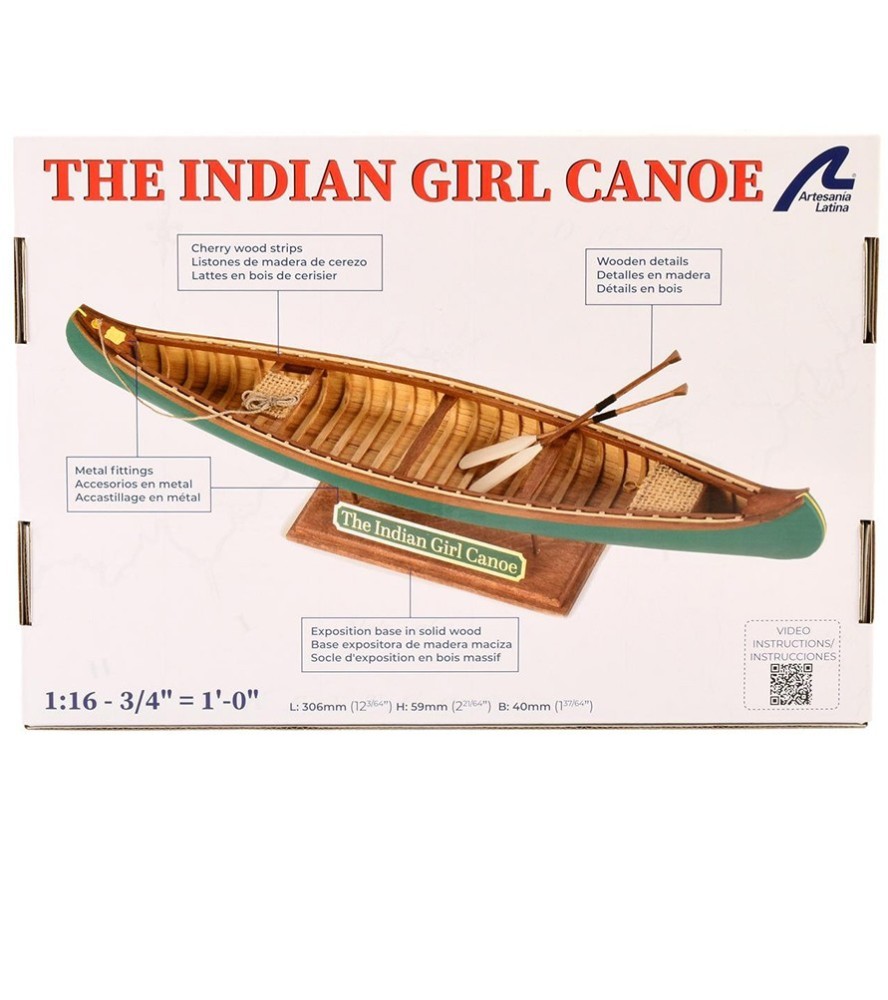 Drewniany model łodzi Indian Girl Canoe 1:16