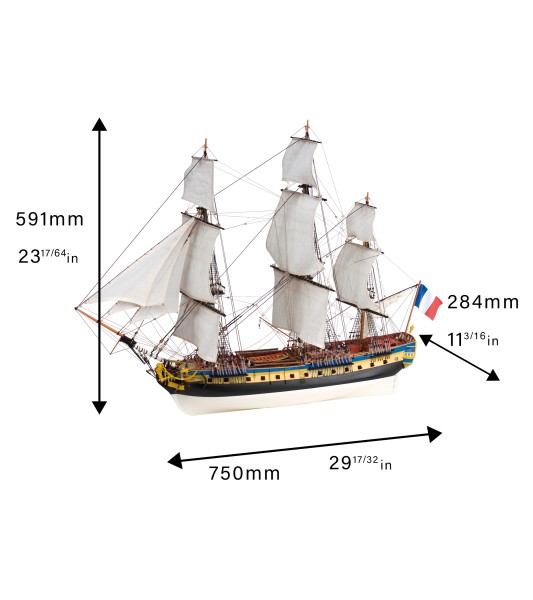 Fregata Hermione La Fayette. stavebnice dřevěného modelu lodi v měřítku 1:89