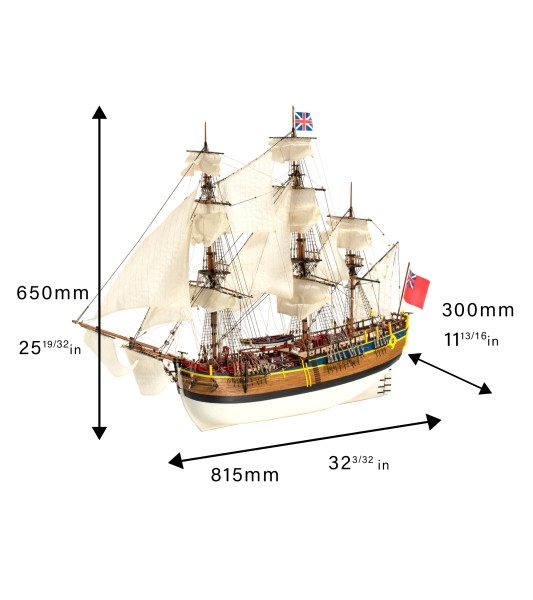 Vessel HMS Endeavour. 1:65 Wooden Model Ship Kit