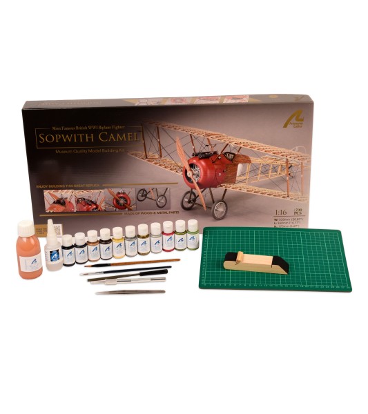 Avion de Chasse Sopwith Camel. Pack Cadeau avec Maquette, Peintures et Outils