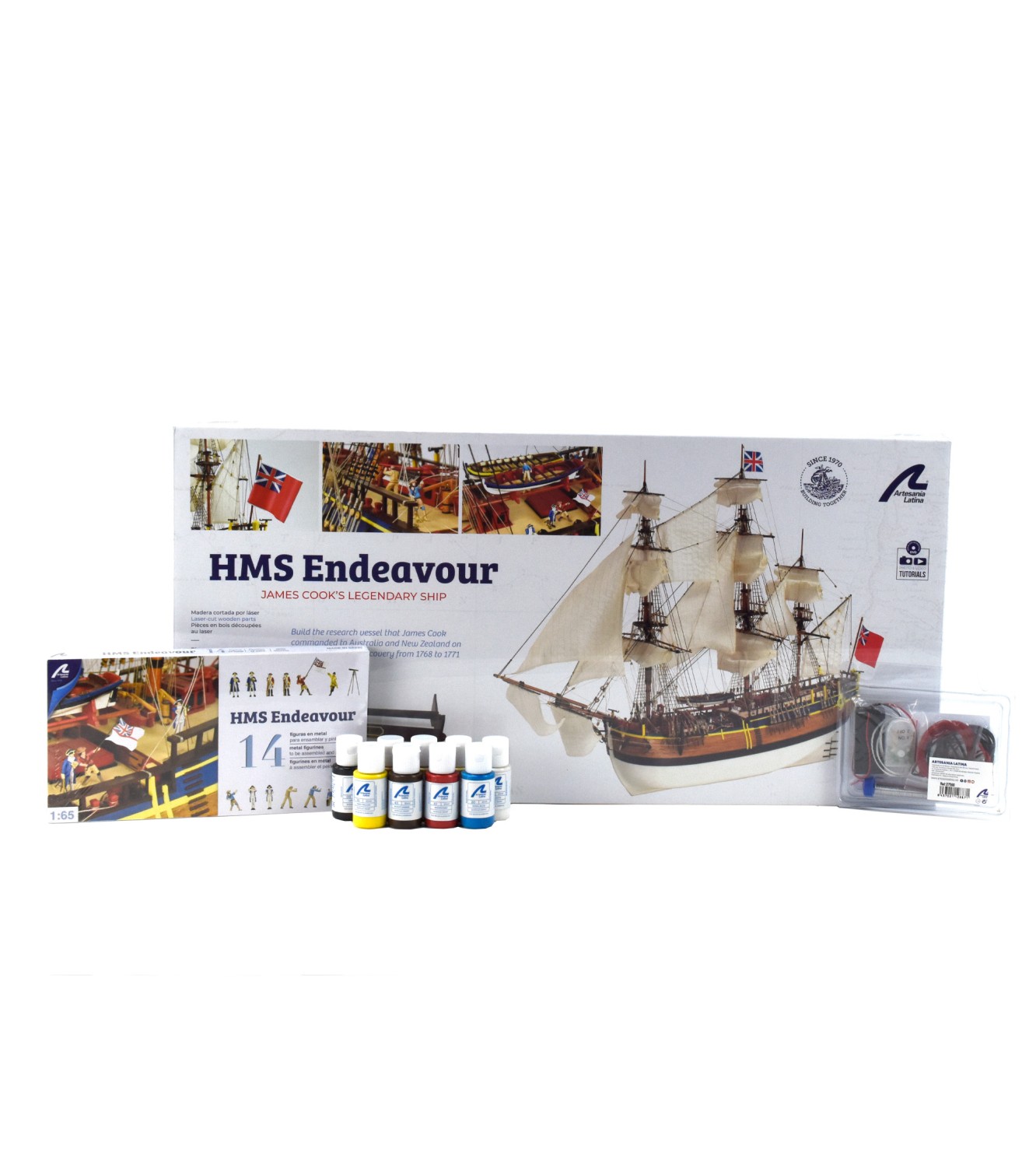 Gift Pack HMS Endeavour Ship Model, Figures, Paints, LED's