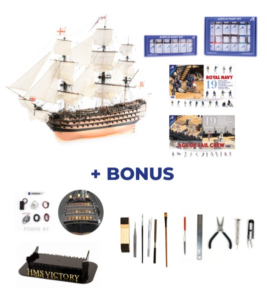 HMS Victory. Geschenkpaket mit Maßstabsgetreuem Modell, Figuren, Gemälden, LEDs und Werkzeug