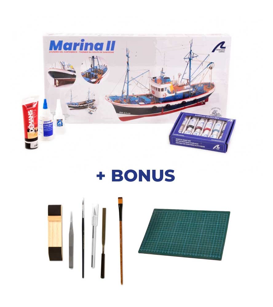 Tunbåd Marina II. Gavepakke med model, maling...