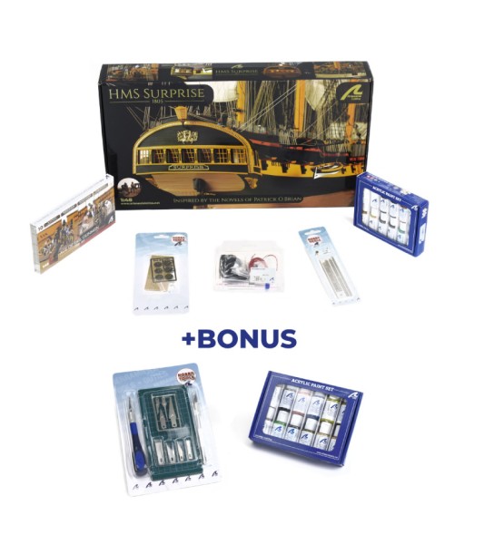 Master and Commander's HMS Surprise. Pack Cadeau avec Maquette, Peintures, Accessoires et Outils